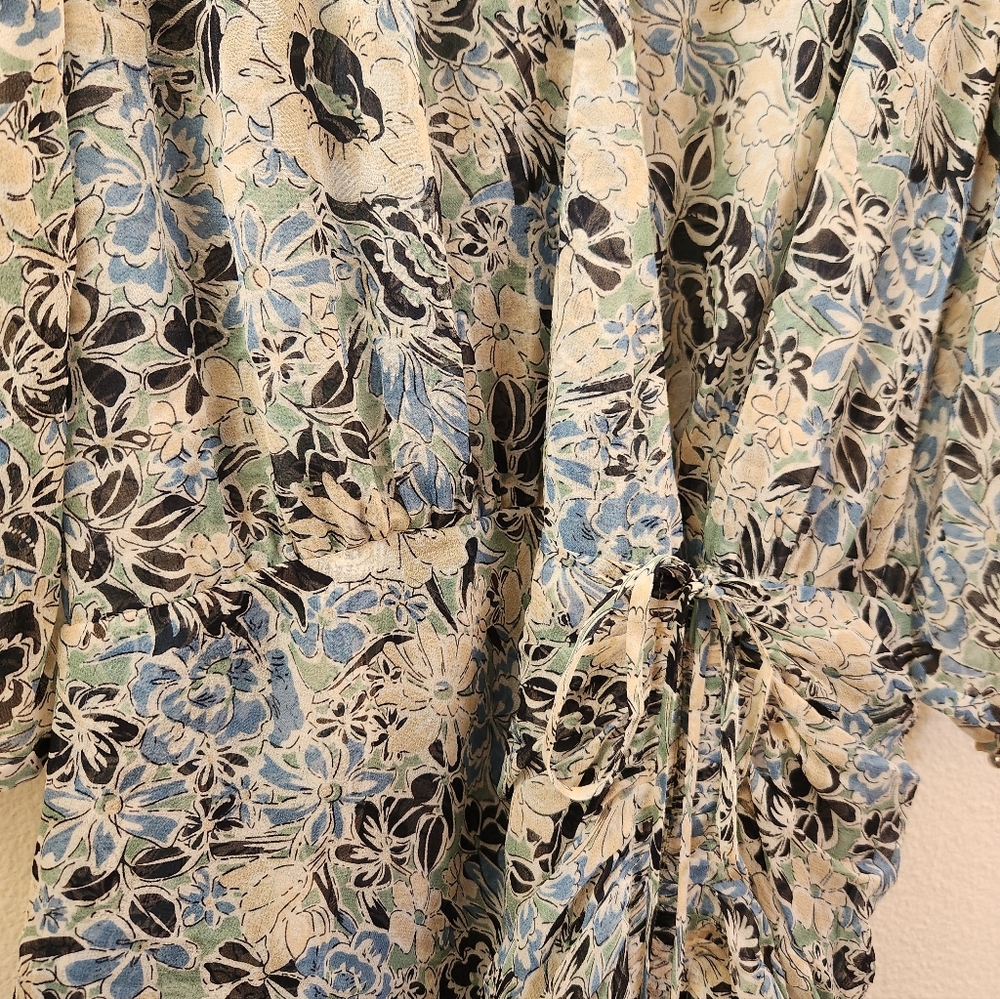 Veronica Beard Silk Dress Maggie Floral Print 3/4 Sleeve Shirred Mini Blue Sz 4 - Picture 6 of 16